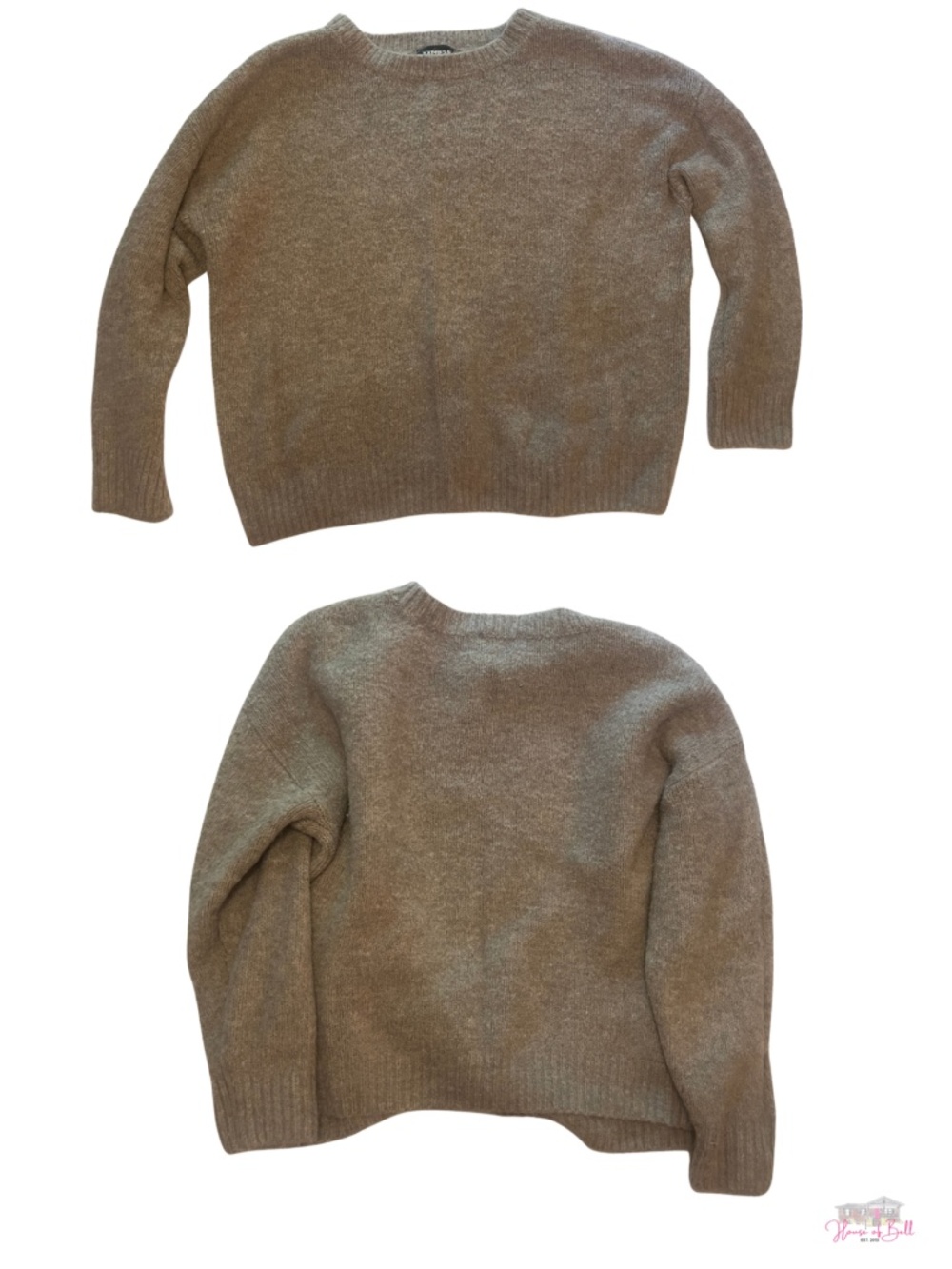 EXPRESS Taupe Brown Fuzzy Knit Crew Neck Pullover Sweater Large